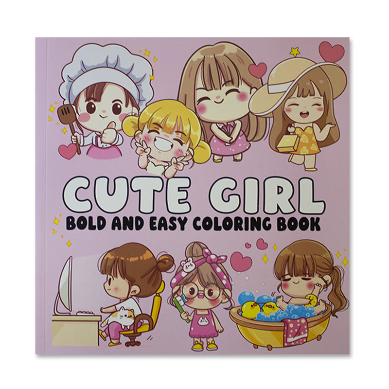 Cute Girl: Bold and Easy Coloring Book
