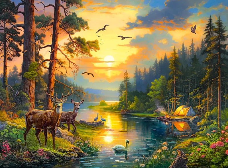 Sunset over Forest River 3000 Piece Puzzle