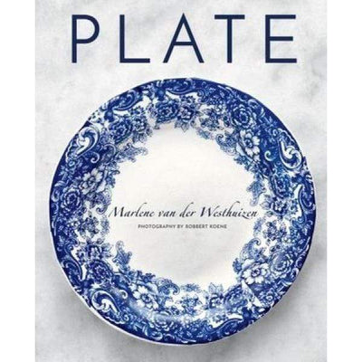 Plate Cookbook with blue floral patterned plate on cover by Marlene van der Westhuizen